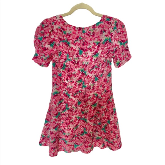 💚3/$15💚 MONTEAU | SMALL | Pink Floral Short Sleeve Sweet Heart Neck Mini Dress - Picture 2 of 8